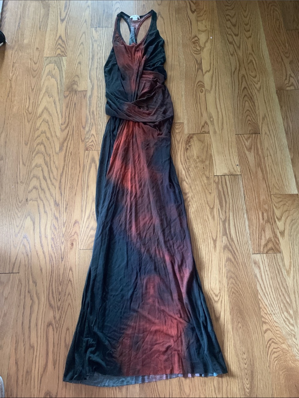 Helmut Lang Black with Red Ombre Racerback Maxi Dress